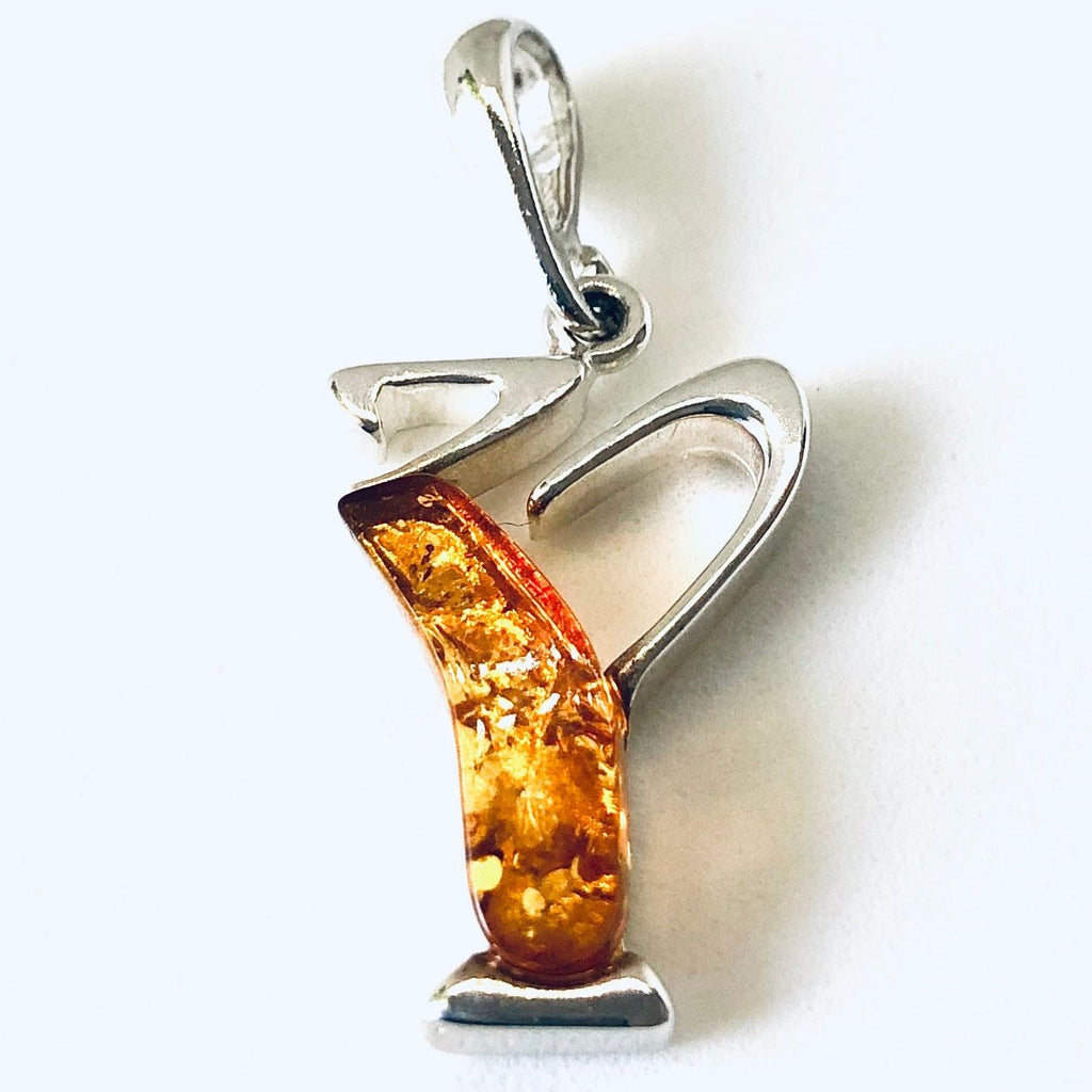 Amber and Silver Pendant - Initial "Y"