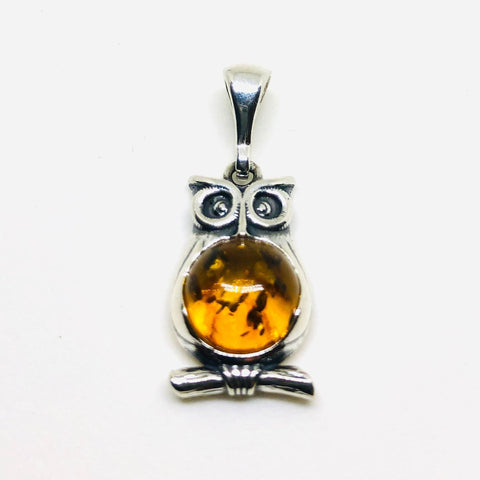 Amber and Silver Owl Pendant